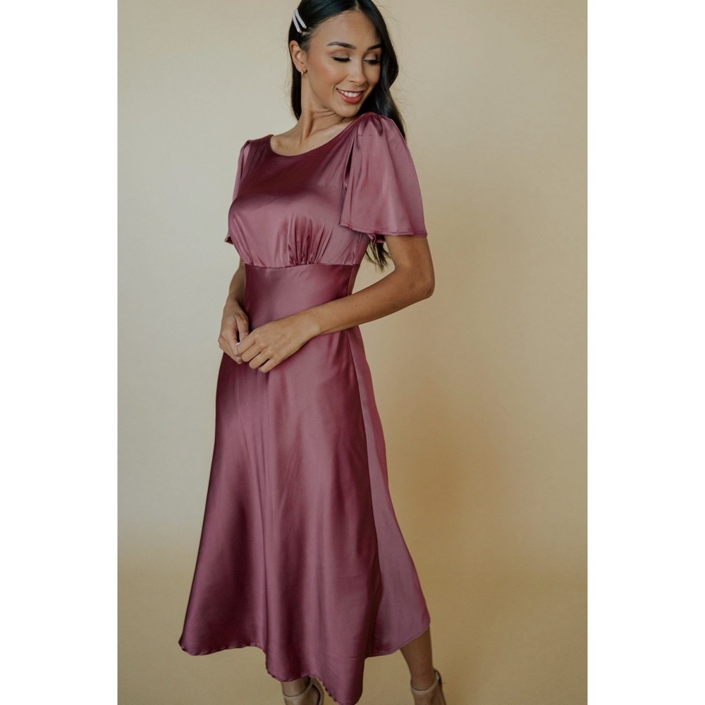 Dreya Satin Midi Dress | Deep Mauve